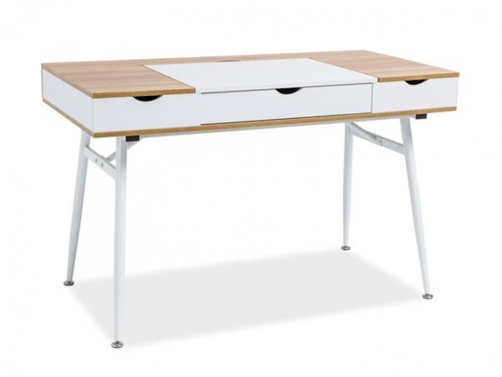 B-151 íróasztal tölgy/fehér asztallap fehér láb