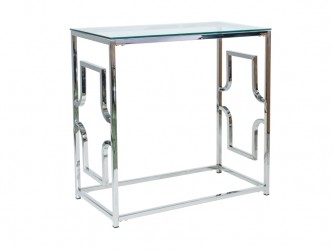 Versace C asztalka edzett üveg/ezüst fém láb (80X40)