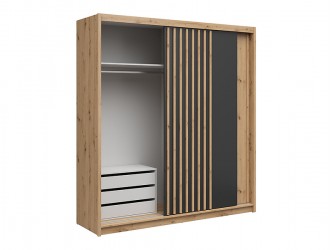 Aura SZF/200 gardrób szekrény komóddal lamella, fekete/ artisan tölgy