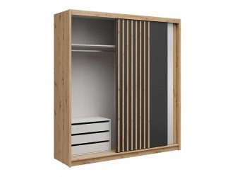 Aura SZF/200 gardrób szekrény komóddal lamella, fekete, tükör/ artisan tölgy