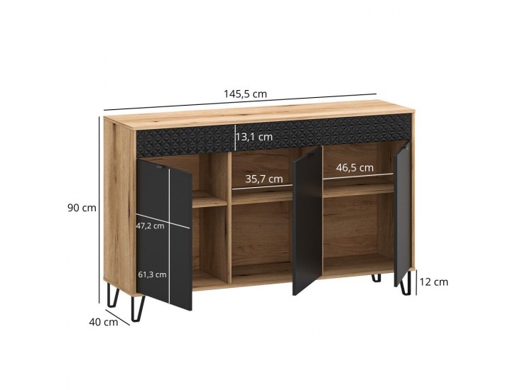 Bellano K3D komód fekete/ evok tölgy Bellano K3D komód fekete/ evok tölgy