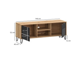 Bellano RTV2D Tv állvány fekete/ evok tölgy