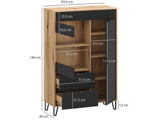 Bellano W1D1W2S alacsony vitrin fekete/ evok tölgy