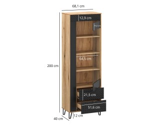 Bellano W1W2S vitrin  fekete/ evok tölgy