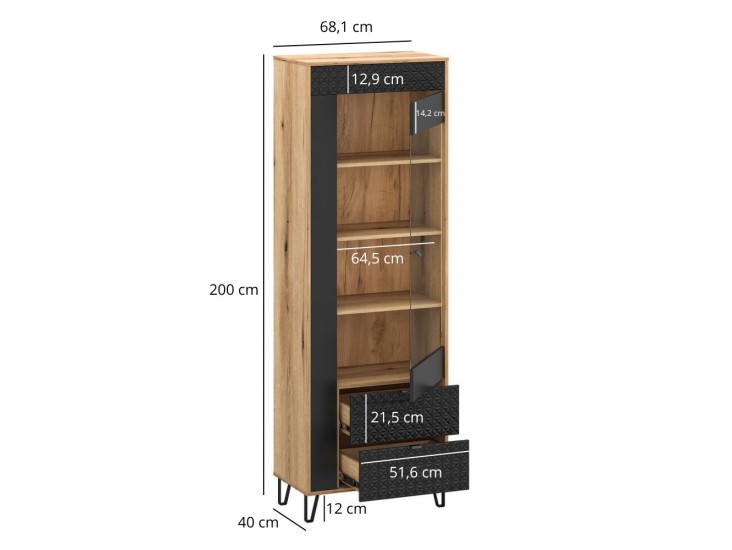 Bellano W1W2S vitrin fekete/ evok tölgy Bellano W1W2S vitrin fekete/ evok tölgy