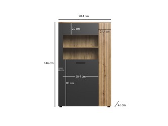 Esteban WN1D1W alacsony vitrin grafit/ evok tölgy [2312.864]