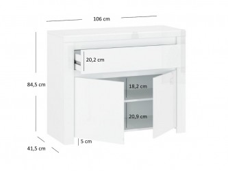 Lingo K2D1S fényes fehér/ fehér komód