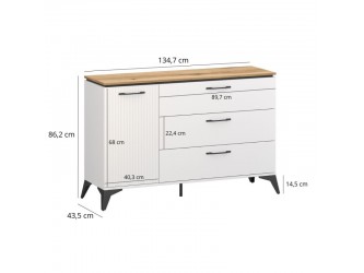 Velutto K1D3S komód evok tölgy/ fehér