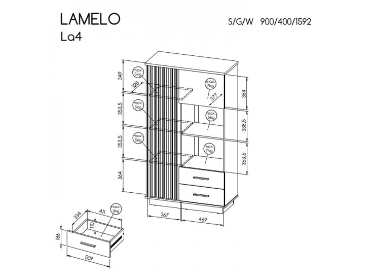 Lamello LA4 R2D2S alacsony szekrény matt fekete/ wotan tölgy