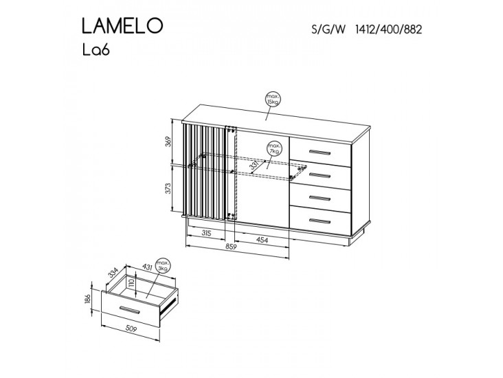 Lamello LA6 K2D4S komód matt fekete/ wotan tölgy