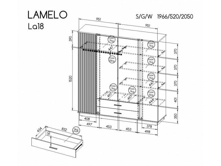 Lamello LA18 SZL4D2S gardrób szekrény matt fekete/ wotan tölgy
