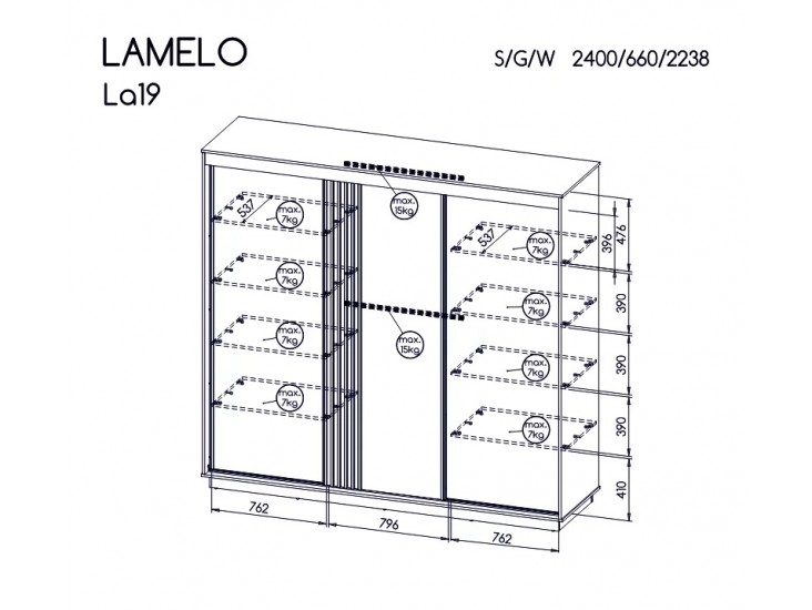 Lamello LA19 SZL3D gardrób szekrény matt fekete/ wotan tölgy