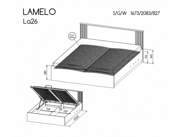 Lamello LA26 LP160 ágyneműtartós francia ágy ágyráccsal, matrac nélkül matt fekete/ wotan tölgy