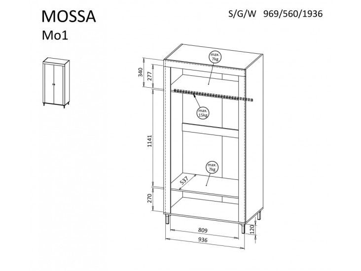 Mossa MO1 SZ2D akasztós szekrény kasmír/ Whisky tölgy Mossa MO1 SZ2D akasztós szekrény kasmír/ Whisky tölgy