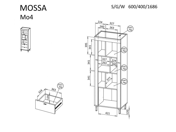 Mossa MO4 R2S polcos szekrény matt fekete/ Whisky tölgy Mossa MO4 R2S polcos szekrény matt fekete/ Whisky tölgy