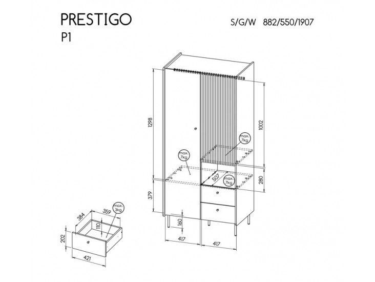 Prestigo P1 SZ2D2S akasztós szekrény matt fekete/ warmia dió Prestigo P1 SZ2D2S akasztós szekrény matt fekete/ warmia dió