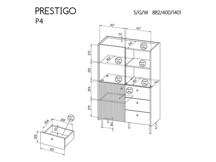 Prestigo P4 R2D3S alacsony szekrény matt fekete/ warmia dió Prestigo P4 R2D3S alacsony szekrény matt fekete/ warmia dió
