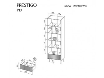 Prestigo P10 R1S polcos szekrény matt fekete/ warmia dió