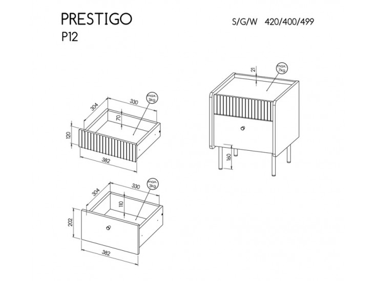 Prestigo P12 SZN2S éjjeli szekrény san sebastian, matt fekete/ warmia dió Prestigo P12 SZN2S éjjeli szekrény san sebastian, matt fekete/ warmia dió