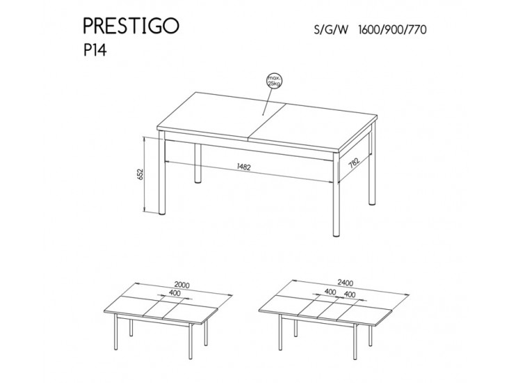 Prestigo P14 STO160 bővíthető étkező asztal (160-240) san sebastian, matt fekete/ warmia dió