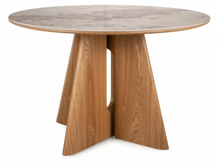 Alzano Ceramic 120 kör étkező asztal Pandoro fehér/ tölgy