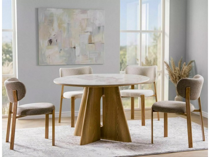 Alzano Ceramic 120 kör étkező asztal Pandoro fehér/ tölgy