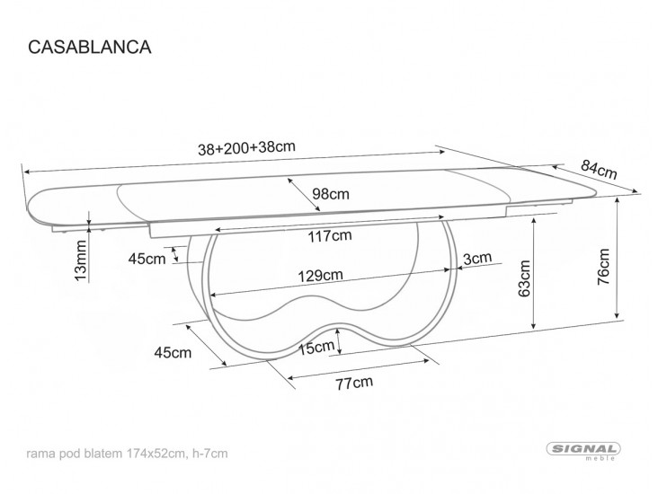 Casablanca 198(274)*98 bővíthető étkező asztal Mont Blanc bézs/ réz
