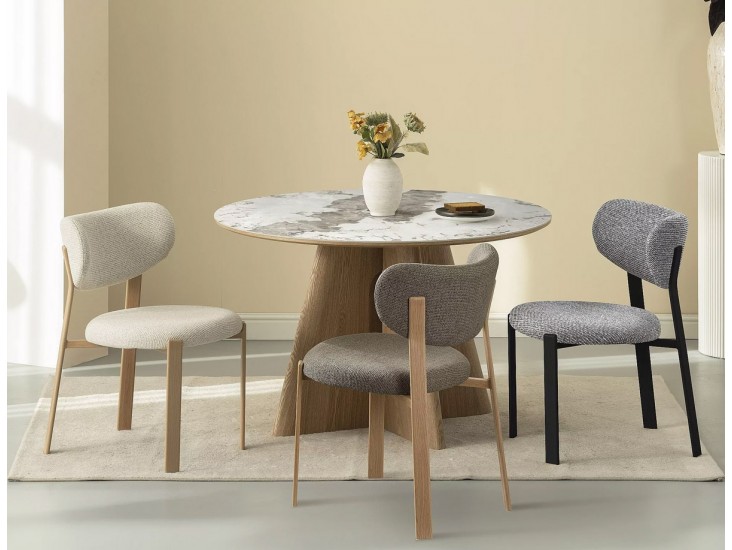 Alzano Ceramic 120 kör étkező asztal Pandoro fehér/ tölgy