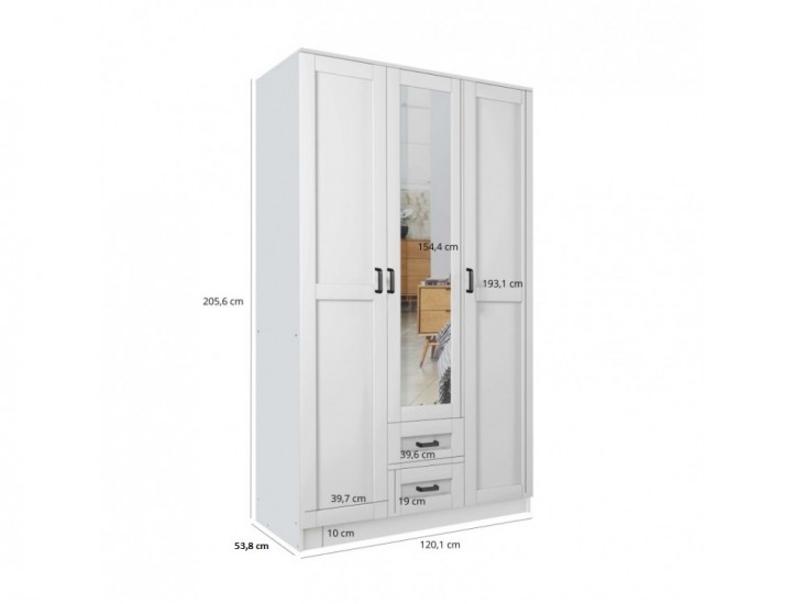 Kami tükrös gardróbszekrény SZL3D2S keretes fehér