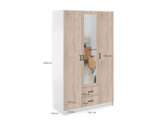 Kami tükrös gardróbszekrény SZL3D2S sonoma tölgy/ fehér