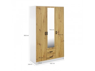 Kami tükrös gardróbszekrény SZL3D2S artisan tölgy/ fehér