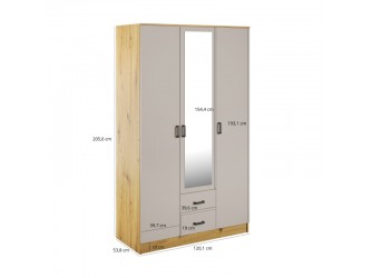 Kami tükrös gardróbszekrény SZL3D2S kasmír/ artisan tölgy