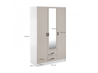 Kami tükrös gardróbszekrény SZL3D2S kasmír/ fehér