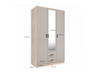 Kami tükrös gardróbszekrény SZL3D2S kasmír/ sonoma tölgy