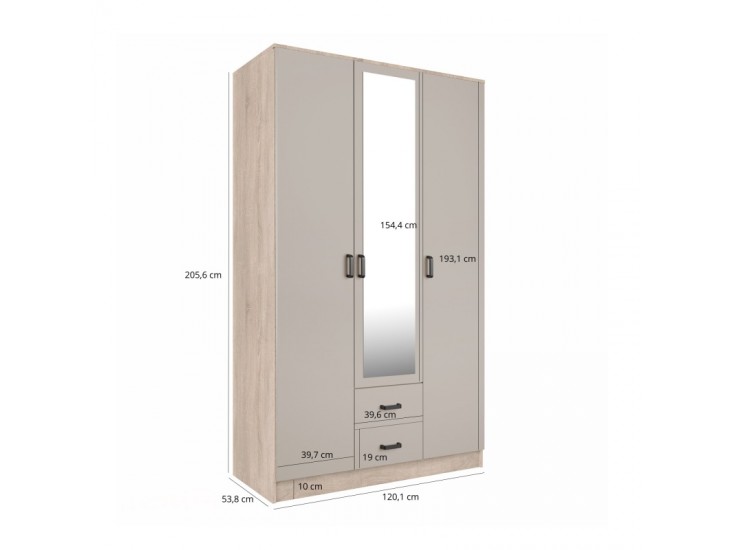 Kami tükrös gardróbszekrény SZL3D2S kasmír/ sonoma tölgy