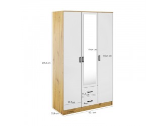 Kami tükrös gardróbszekrény SZL3D2S fehér/ artisan tölgy