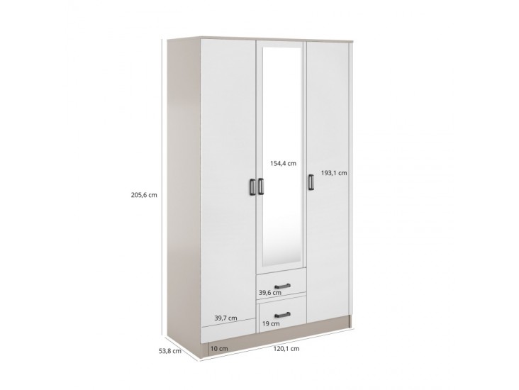 Kami tükrös gardróbszekrény SZL3D2S fehér/ kasmír