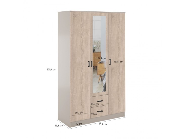 Kami tükrös gardróbszekrény SZL3D2S sonoma tölgy/ kasmír