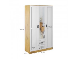 Kami tükrös gardróbszekrény SZL3D2S keretes fehér/ artisan tölgy