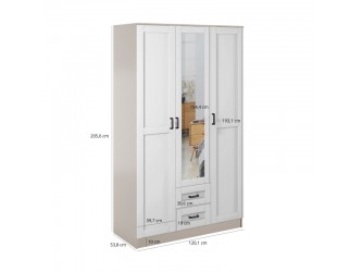 Kami tükrös gardróbszekrény SZL3D2S keretes fehér/ kasmír