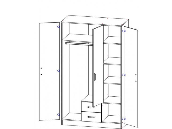 Kami tükrös gardróbszekrény SZL3D2S RYFLA fehér