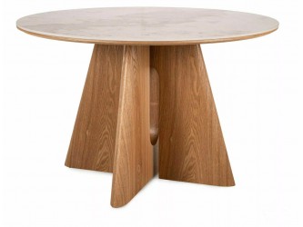 Alzano Ceramic 120 kör étkező asztal Pandoro fehér/ tölgy