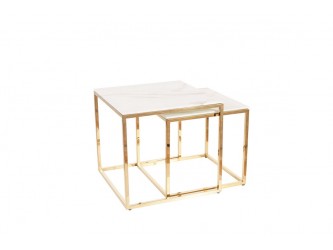 Gloria asztalka összeállítás márvány hatású fehér/ arany