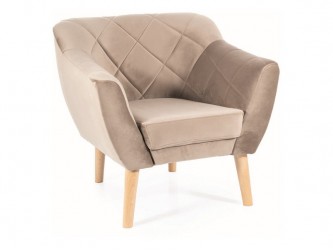Karo1 Velvet fotel bükk láb/ sötét bézs (Bluvel 40)